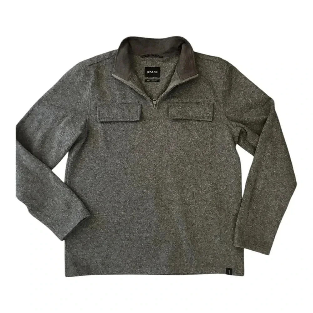 prAna Brookland 1/4 Zip Sweater Gravel Gray Men’s Size M